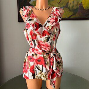 Cache NWT White Floral Ruffle Sleeveless Top